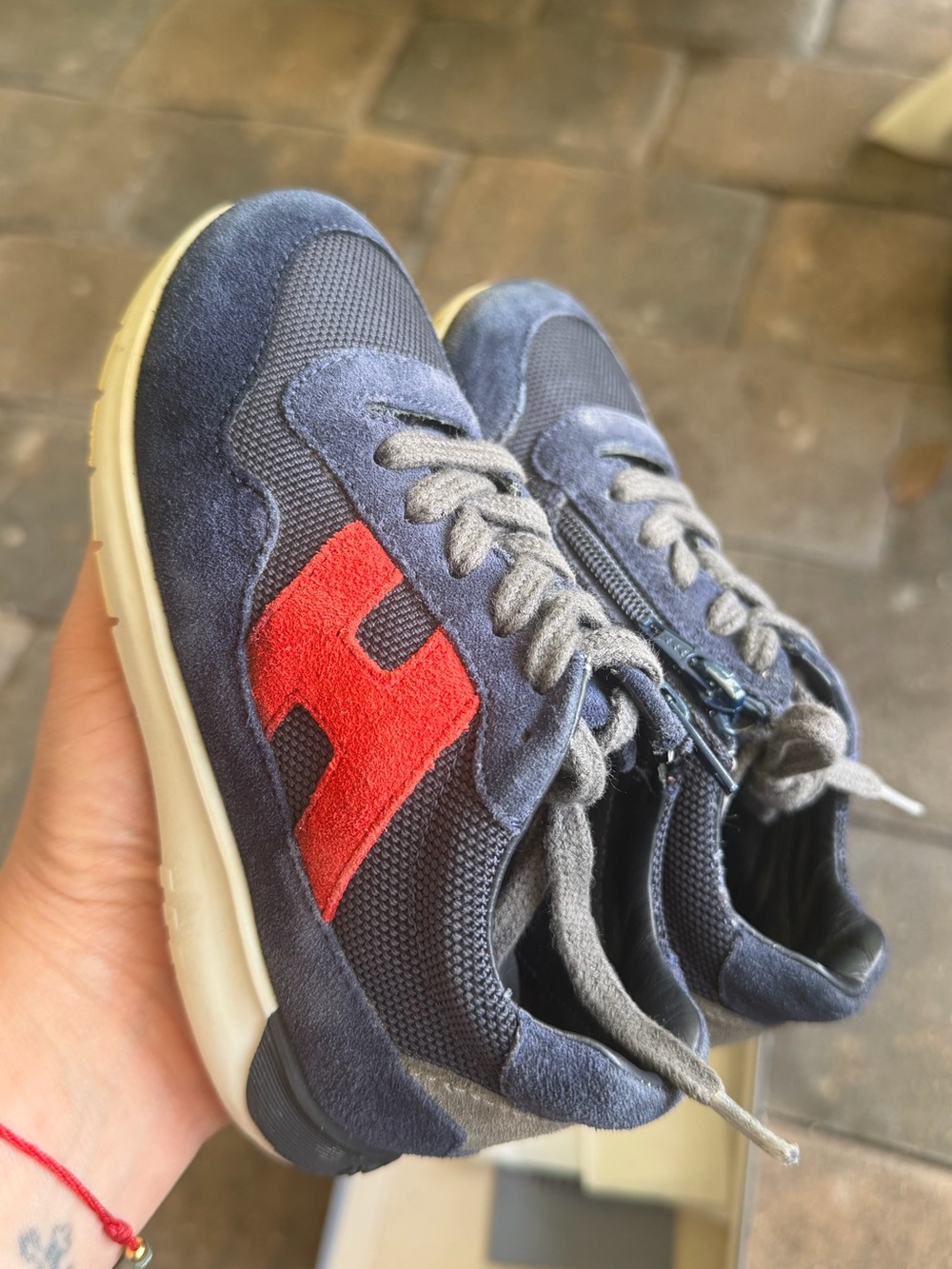 Hogan Kids Navy Sneakers with Orange H Accent